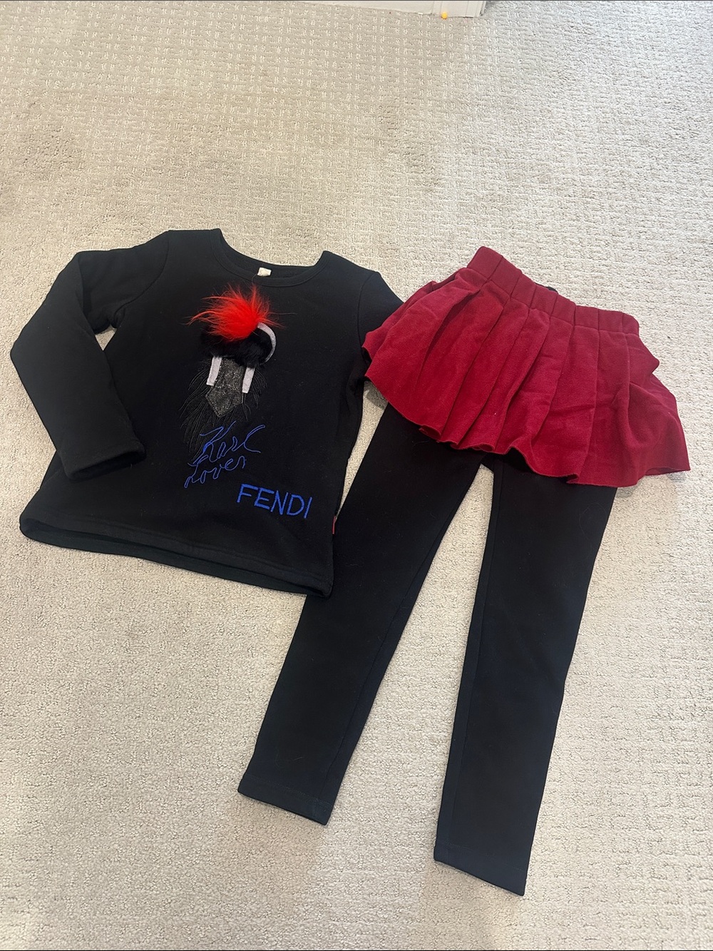 Girls size 6 Black Top with Skirted Leggings very thick and warm